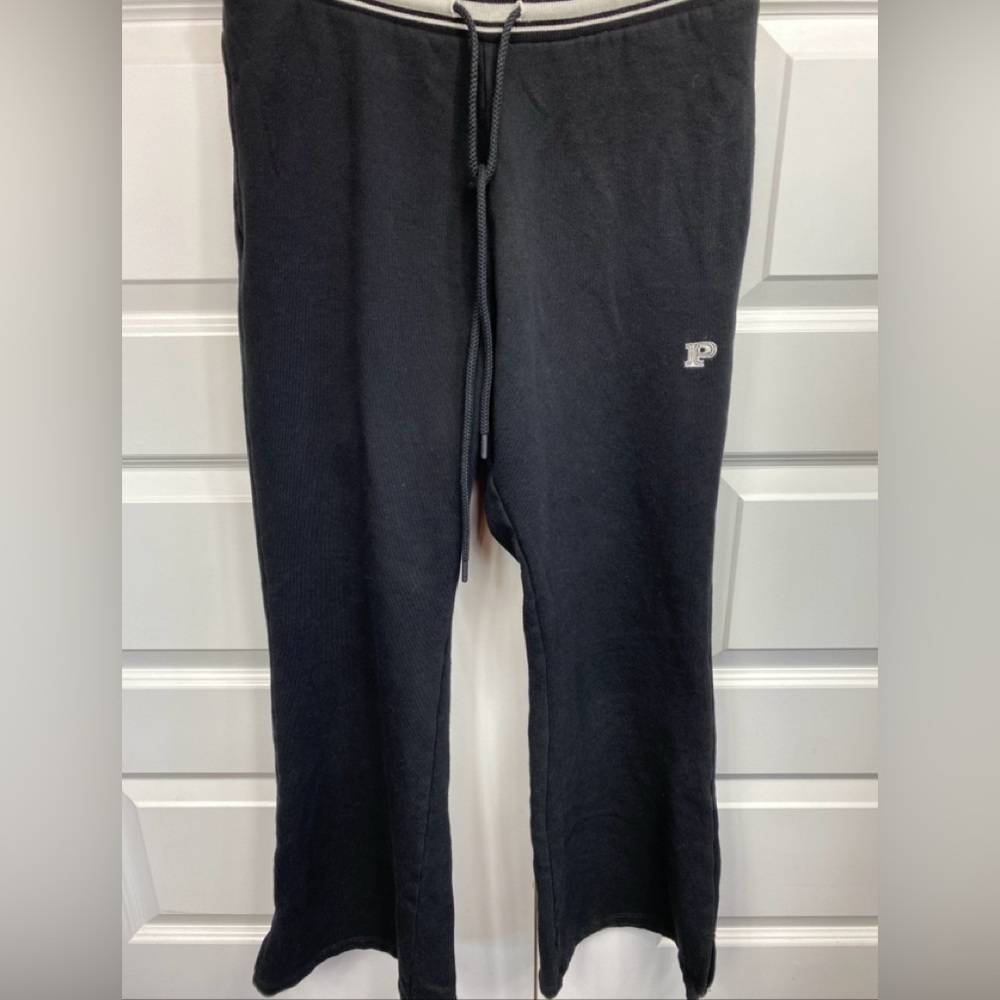 Victorias Secret PINK Striped Logo Joggers Sweatpants Wide Leg Black Medium